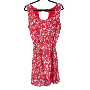 Gap Floral Sleeveless Dress XL Keyhole Back Adjustable Waist Tie Coral Color VGC